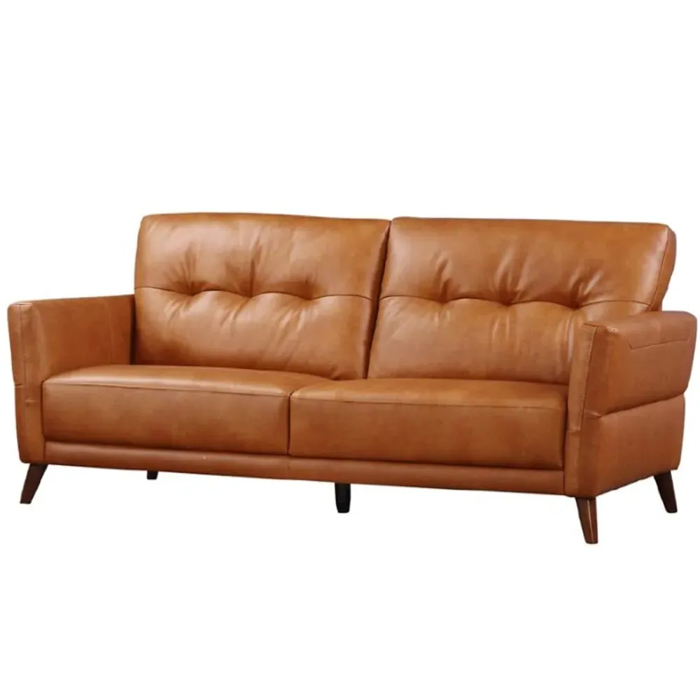 Celina 3-Seater Sofa with Tapered Legs - Tan, Leather