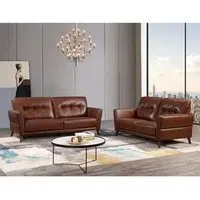 Celina 3+2 Seater Sofa Set with Tapered Legs - Saddle, Leather