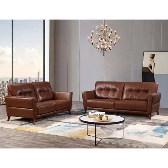 Celina 3+2 Seater Sofa Set with Tapered Legs - Saddle, Leather image