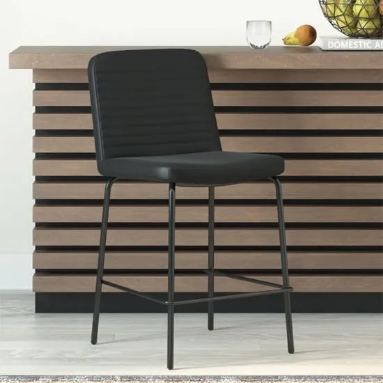 Celina Bar Stool with Metal Frame - Black, Faux Leather image