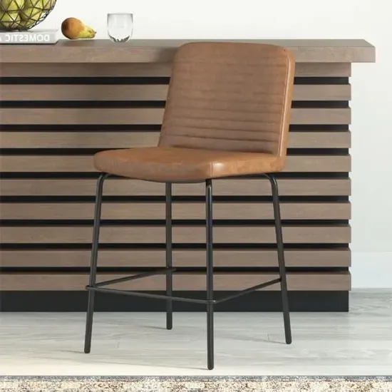Celina Bar Stool with Metal Frame - Camel, Faux Leather