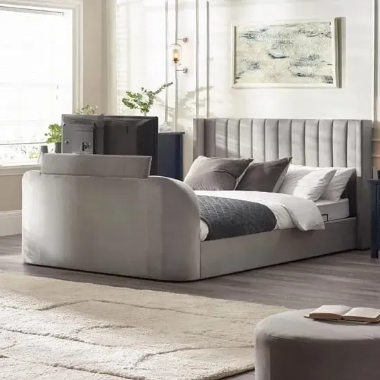 Celina Double Ottoman Bed with TV Storage - Light Grey, Fabric image