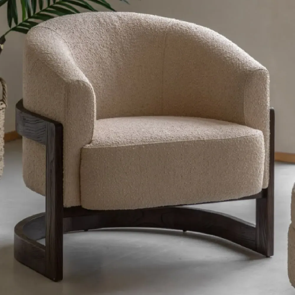 Celina Fabric Armchair with Wooden Frame - Cream