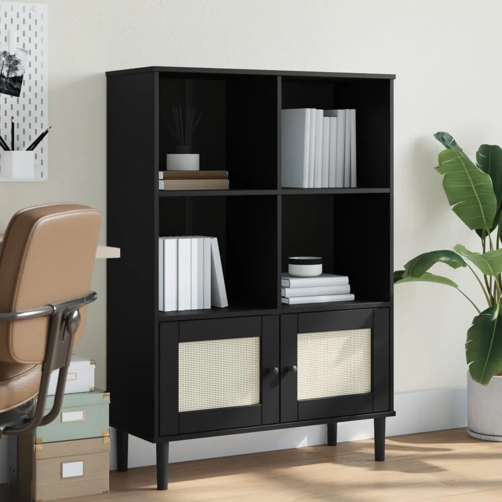 Celle 4-Shelf Bookcase with Doors - Black, Pinewood