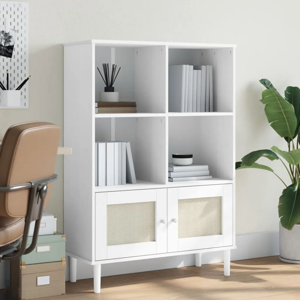 Celle 4-Shelf Bookcase with Doors - White, Pinewood