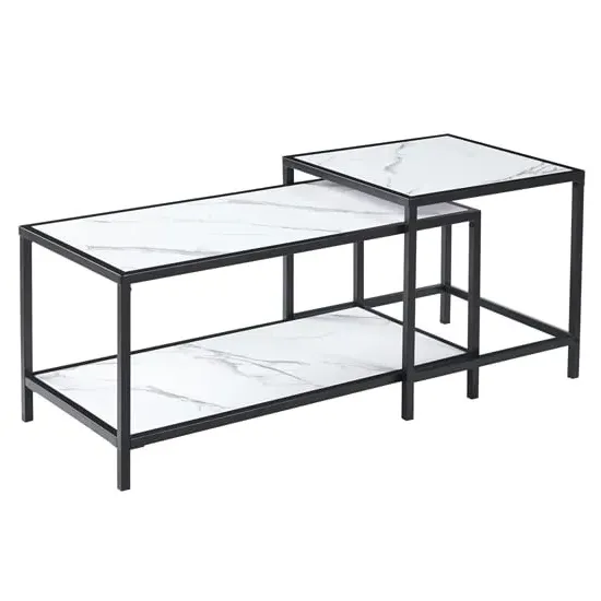 Celle Coffee Table and Side Table Set - White Marble Effect