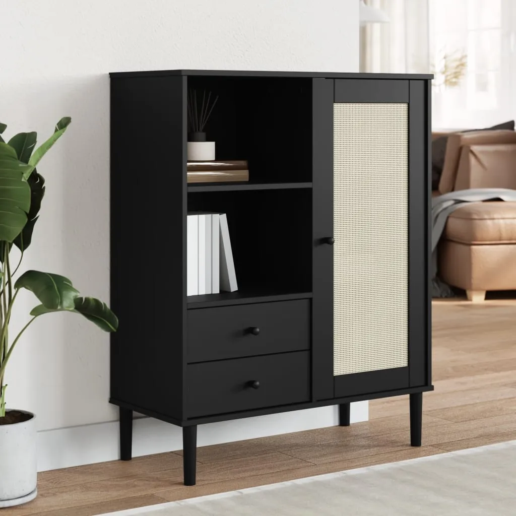 Celle Pinewood Highboard with Storage - Black, Pinewood