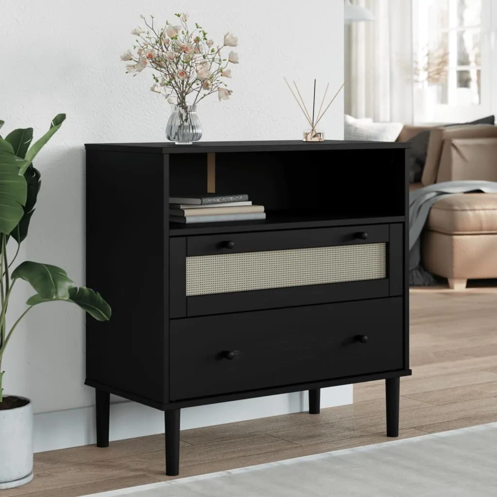 Celle Sideboard with 2 Drawers - Black, Pinewood image