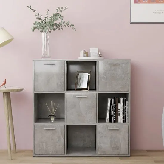 Celsa Bookcase with 5 Doors - Concrete Effect, Chipboard