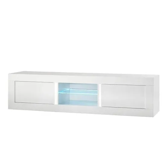 Celtic Large TV Stand with LED Lighting - White, High Gloss