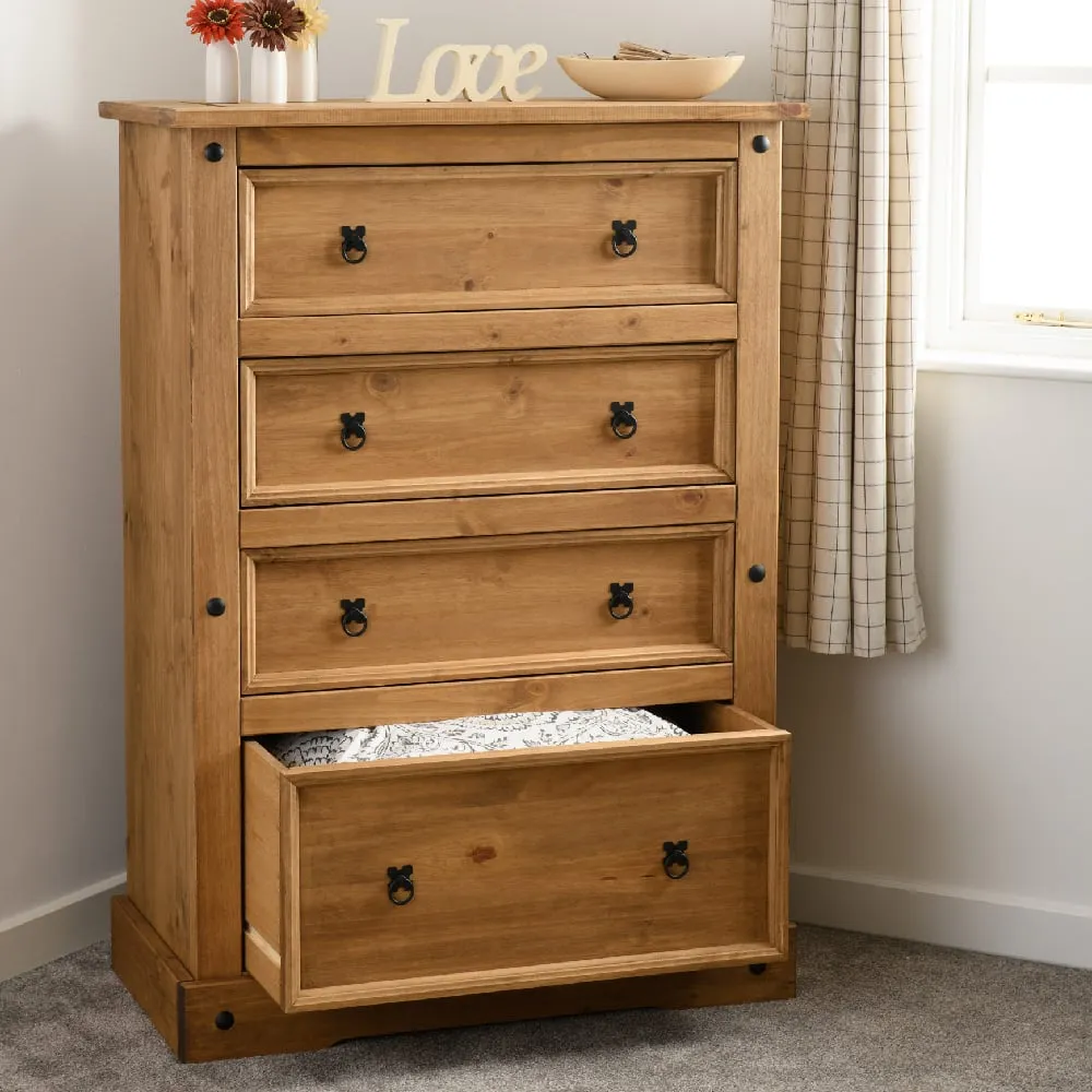 Central 4-Drawer Tall Chest of Drawers - Oak