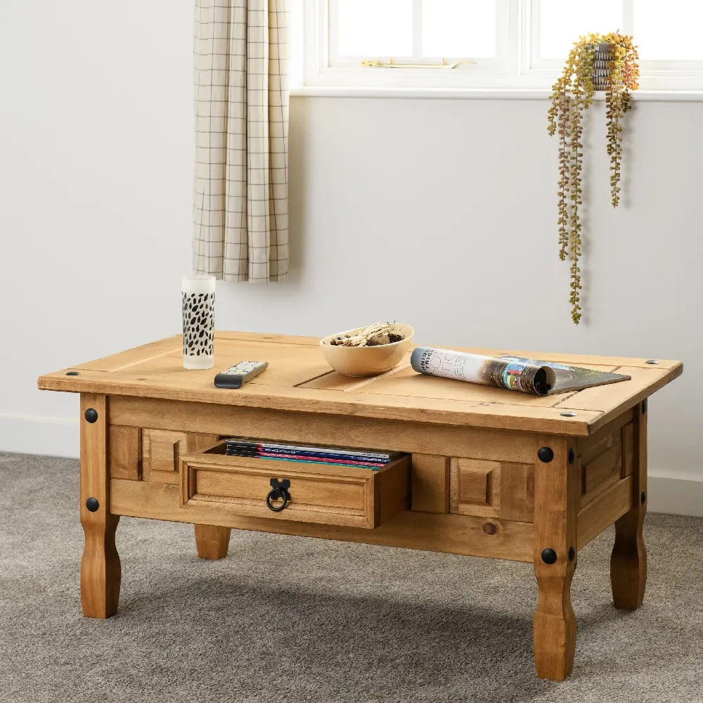Central Coffee Table with 1 Drawer - Oak