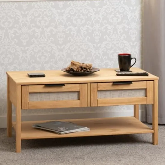 Central Coffee Table with 2 Drawers - Oak