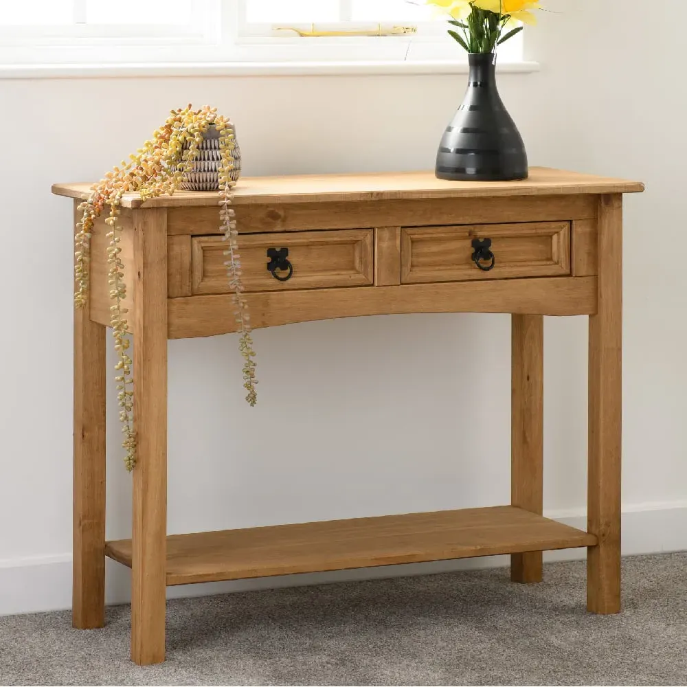 Central Console Table with 2 Drawers - Oak