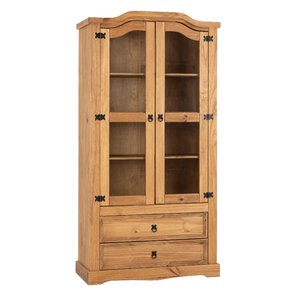 Central Display Cabinet with 2 Doors 2 Drawers - Oak