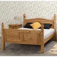 Central Double Size Bed Frame with High Footboard - Oak
