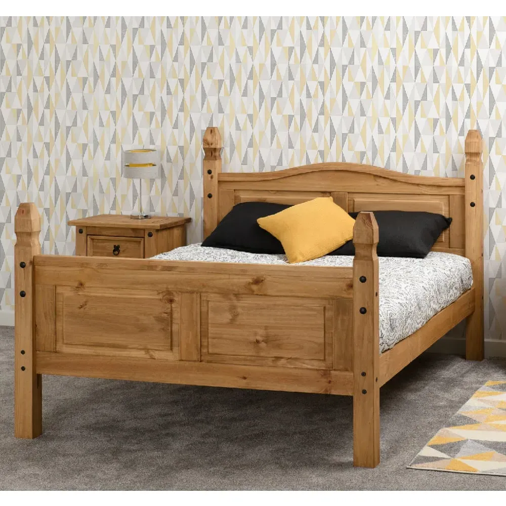 Central King Size Bed Frame with High Footboard - Oak
