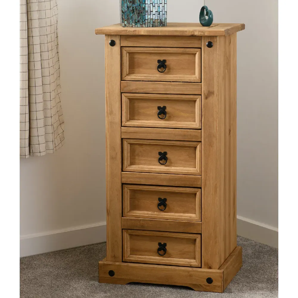 Central Narrow 5-Drawer Chest of Drawers - Oak image