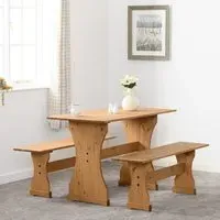 Central Rectangular Dining Table with 2 Benches - Oak