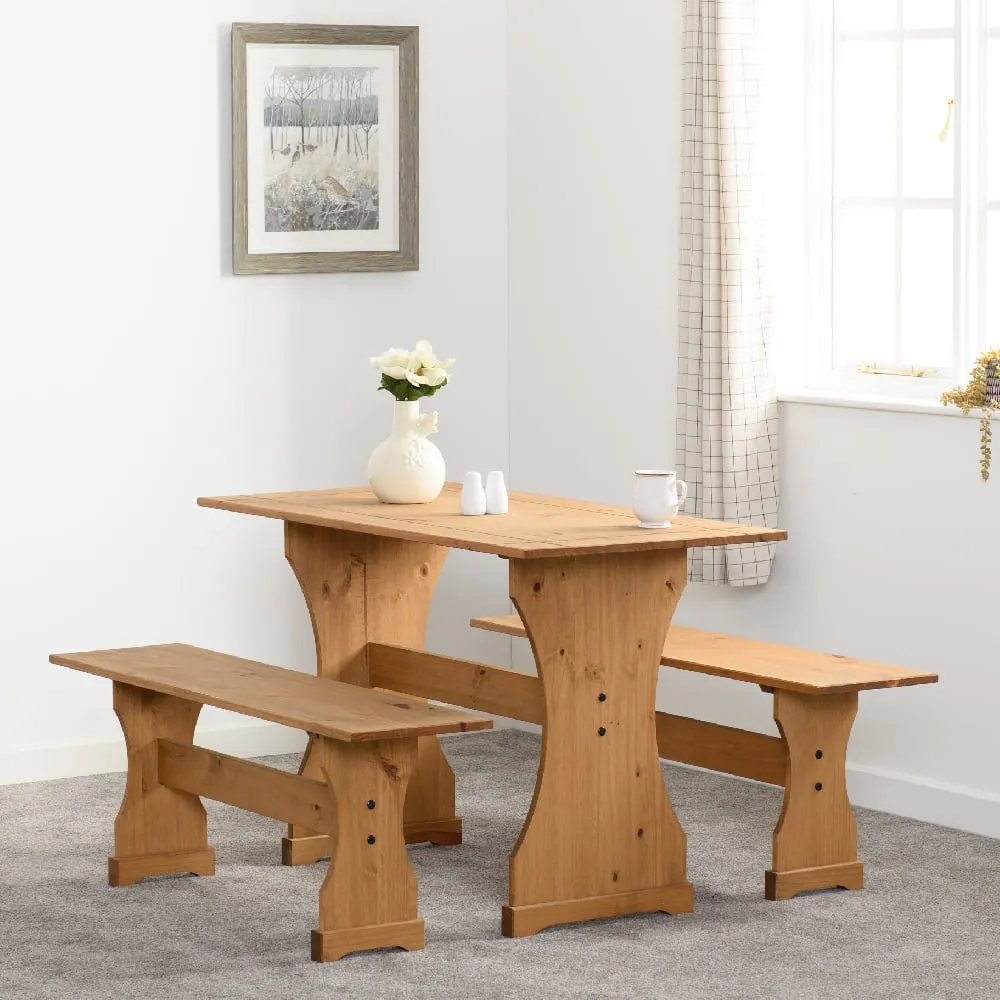 Central Rectangular Dining Table with 2 Benches - Oak image