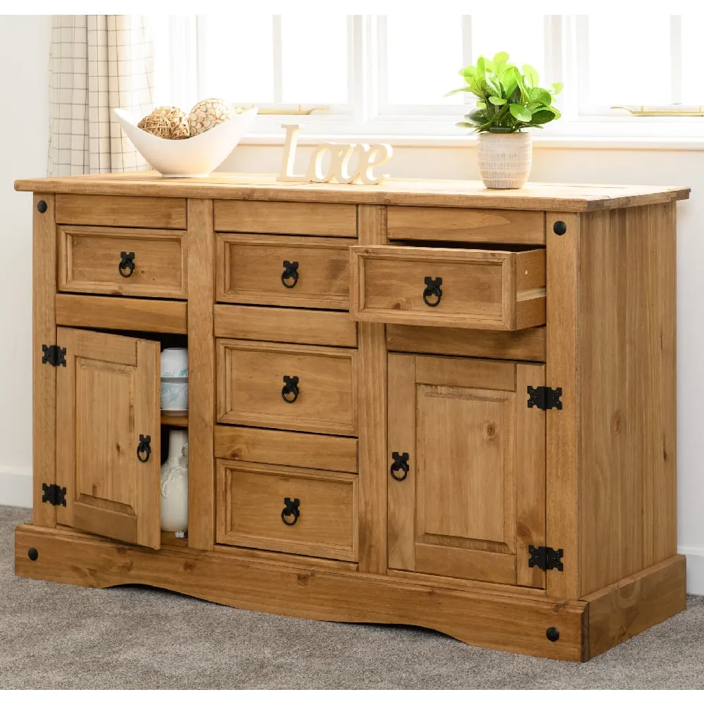 Central Sideboard with 2 Doors 5 Drawers - Oak