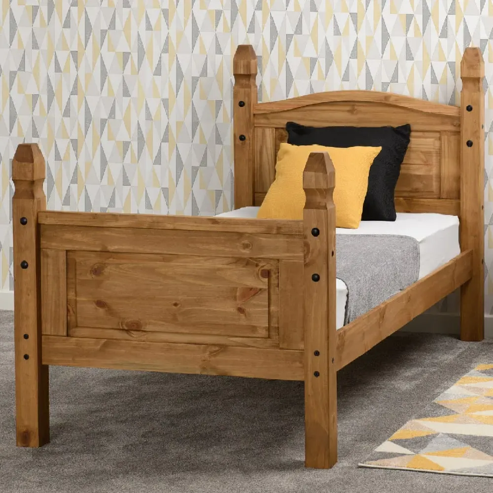 Central Single Size Bed Frame with High Footboard - Oak