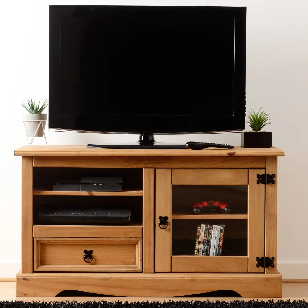 Central TV Stand with 1 Door 1 Drawer - Oak