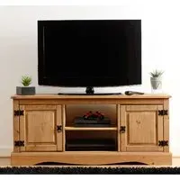 Central TV Stand with 2 Doors 1 Shelf - Oak