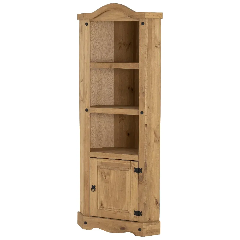 Central Wooden Bookcase with 1 Door 3 Shelves - Oak