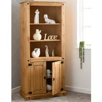 Central Wooden Bookcase with 2 Doors - Oak