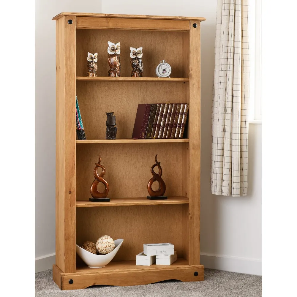 Central Wooden Bookcase with 4 Shelves - Oak