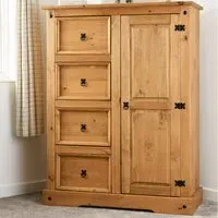Central Wooden Wardrobe with 1 Door 4 Drawers - Oak