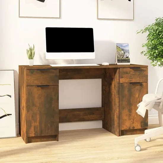 Ceri Computer Desk with Storage - Smoked Oak