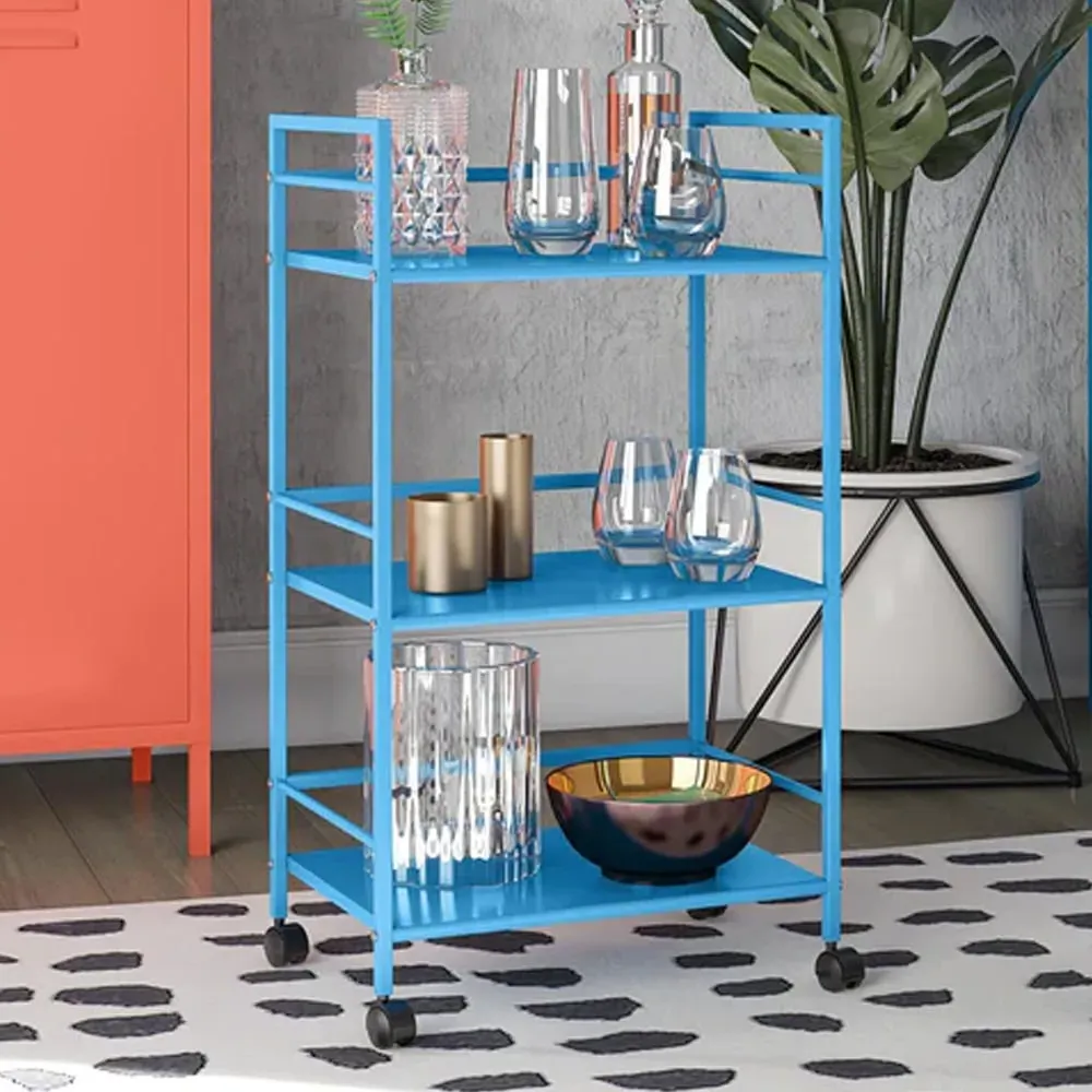 Cerritos 3-Shelf Drinks Serving Trolley - Blue, Metal image