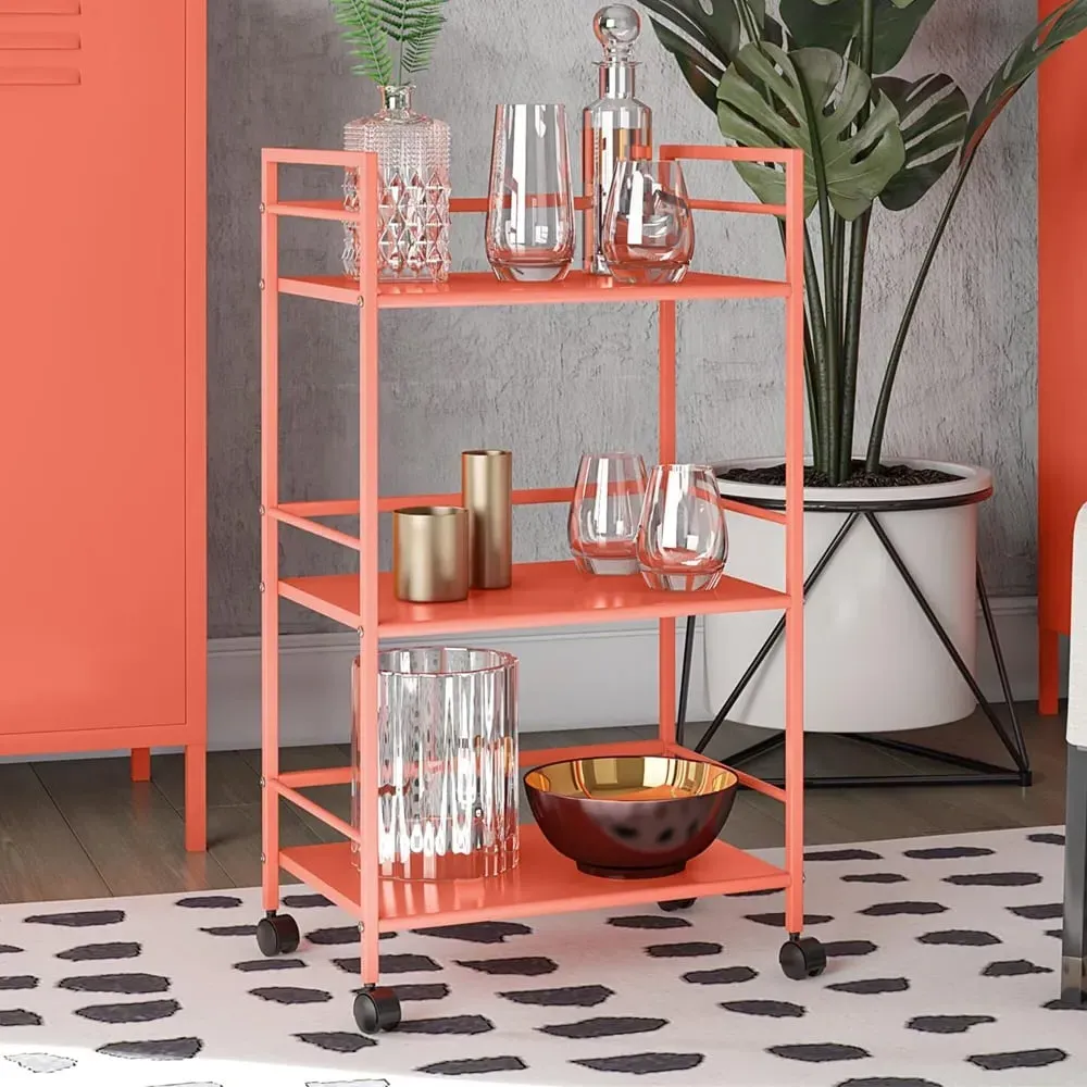 Cerritos 3-Shelf Drinks Serving Trolley - Orange, Metal