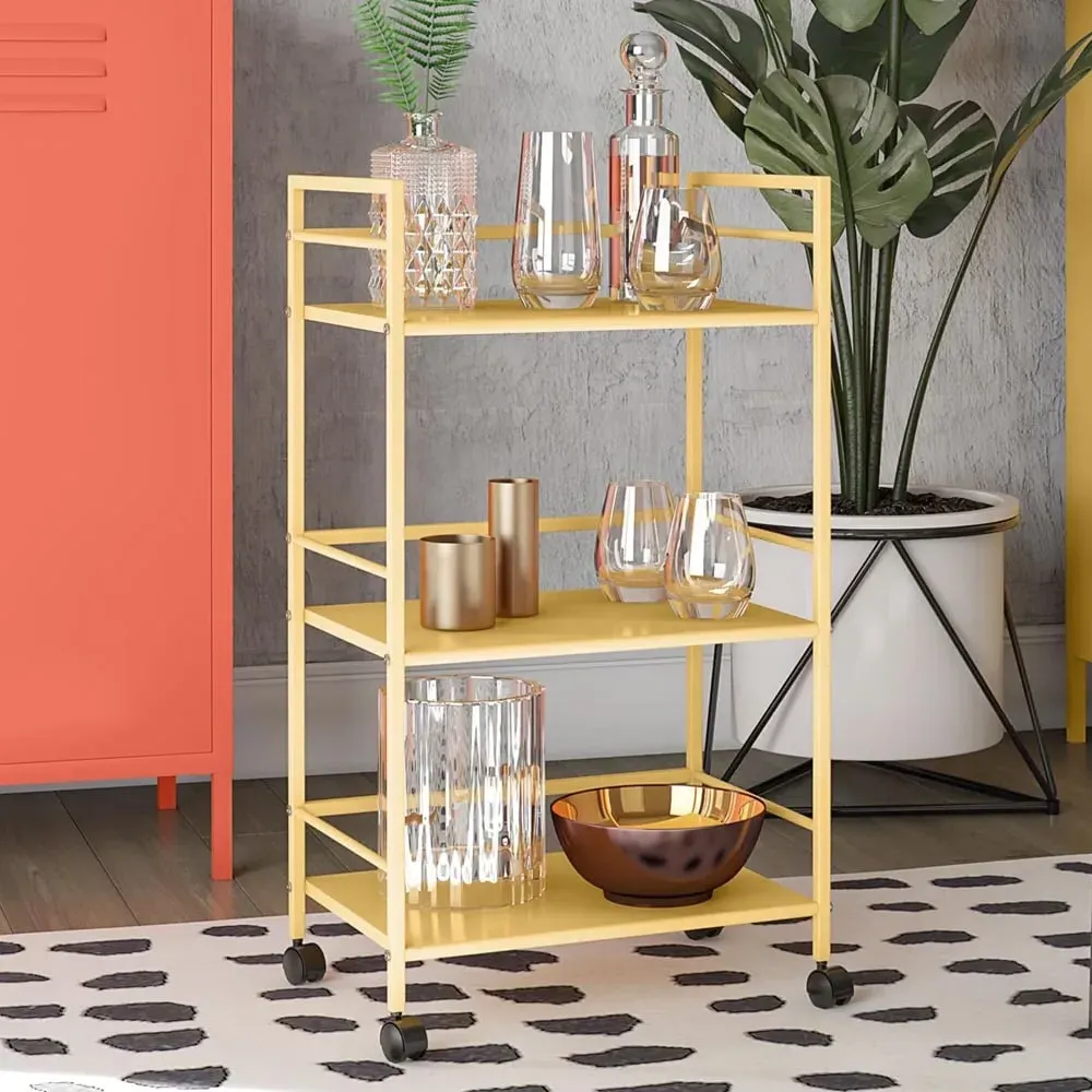Cerritos 3-Shelf Drinks Serving Trolley - Yellow, Metal