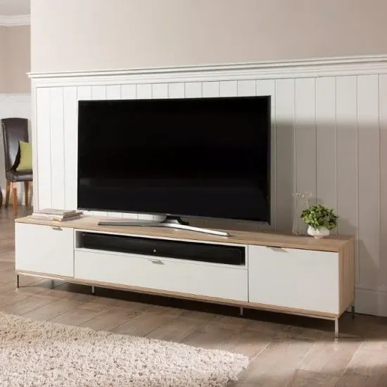 Cerritos Large TV Stand with Storage - White, Oak