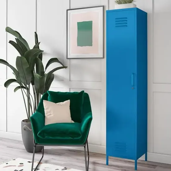 Cerritos Single Door Wardrobe with Lock - Blue, Metal image