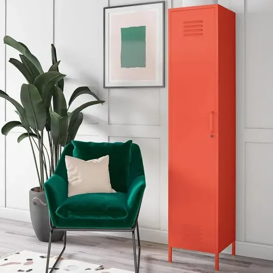 Cerritos Single Door Wardrobe with Lock - Orange, Metal
