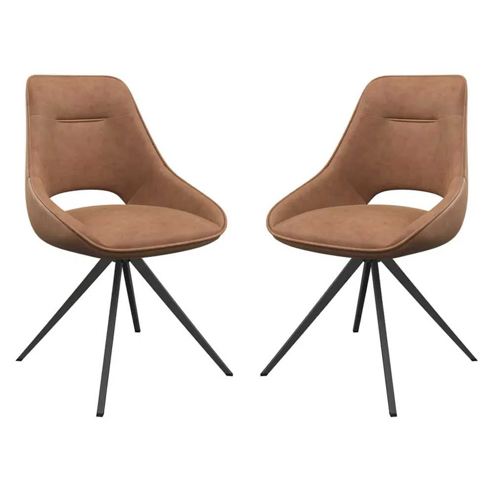 Cerritos Swivel Dining Chairs Pair - Tan, Faux Leather image