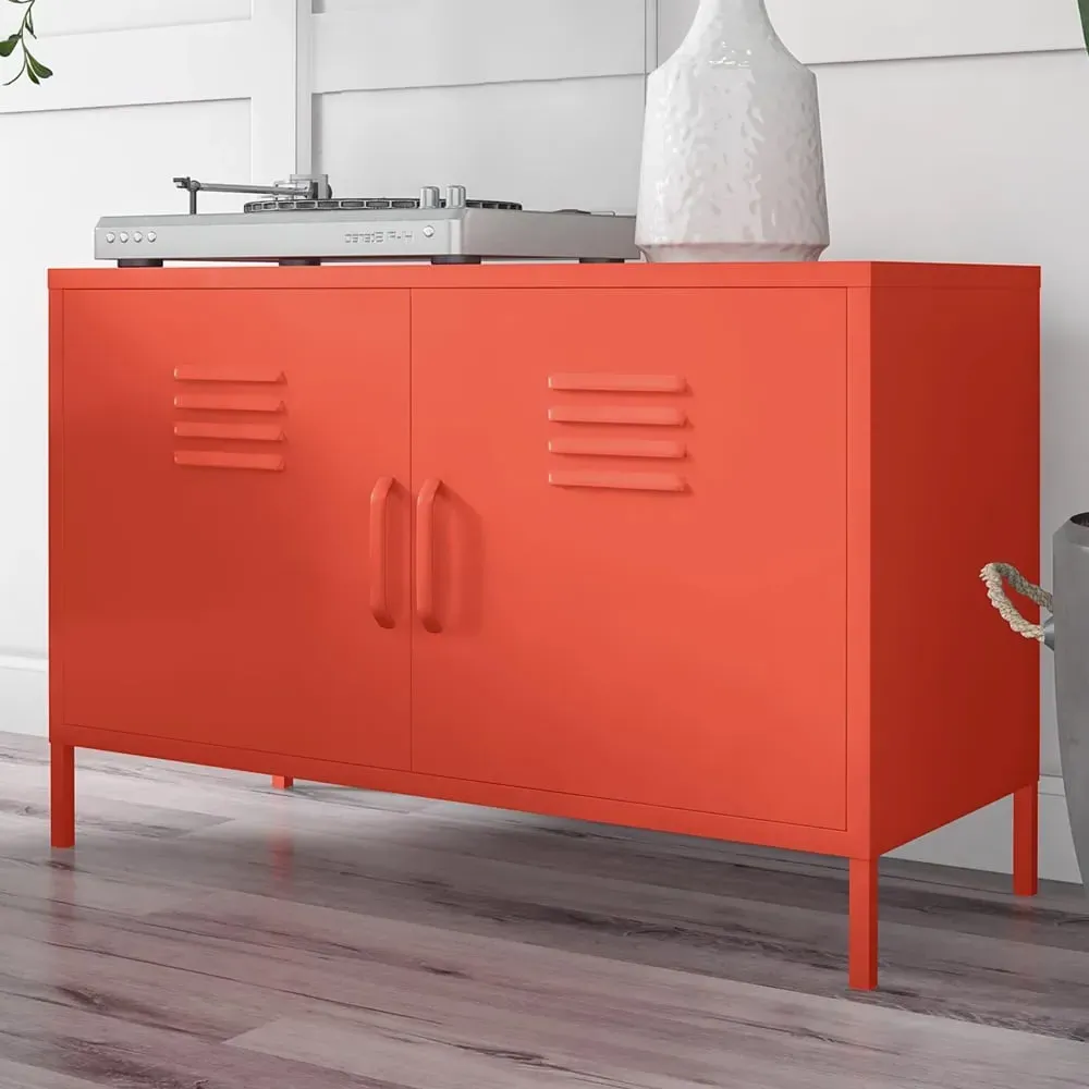 Cerritos Wide Metal Storage Cabinet with 2 Doors - Orange