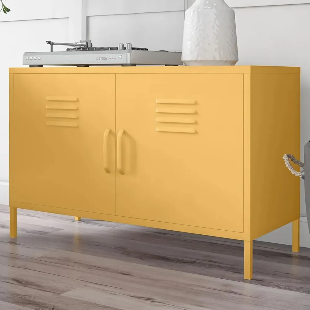 Cerritos Wide Metal Storage Cabinet with 2 Doors - Yellow