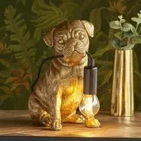 Cesme Pug Puppy Table Lamp - Vintage Gold, Resin