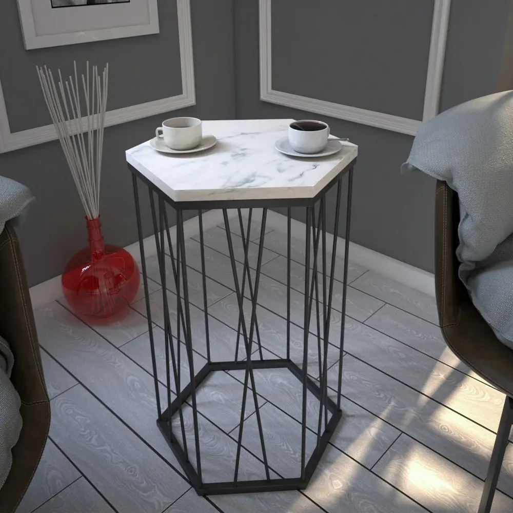 Cetrus Side Table - Marmo White, Melamine & Metal product