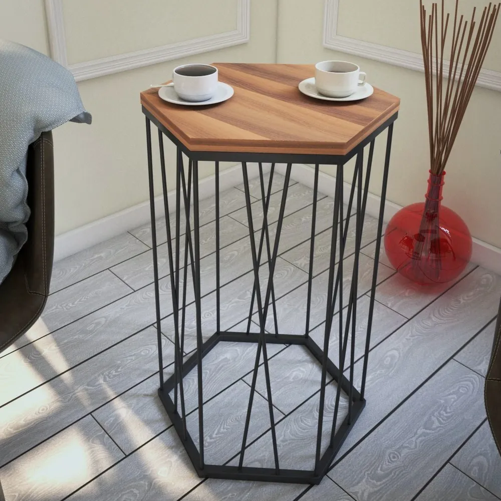 Cetrus Side Table with Black Metal Frame - Walnut, Melamine product