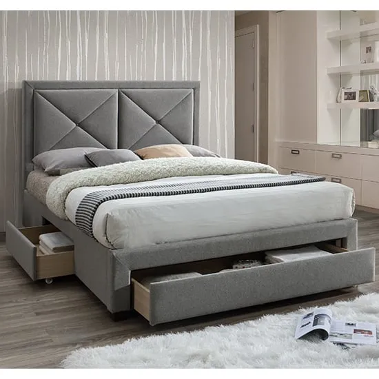 Cezanne King Size Bed with Drawers - Grey, Fabric