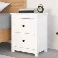Chael Pine Wood Bedside Cabinet with 2 Drawers - White
