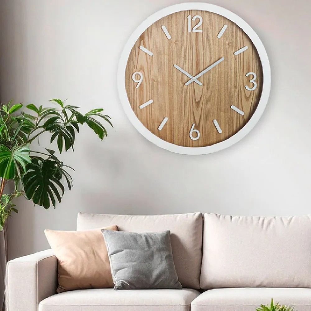 Chantilly Round Wall Clock - Matt Brown & White, Wood product