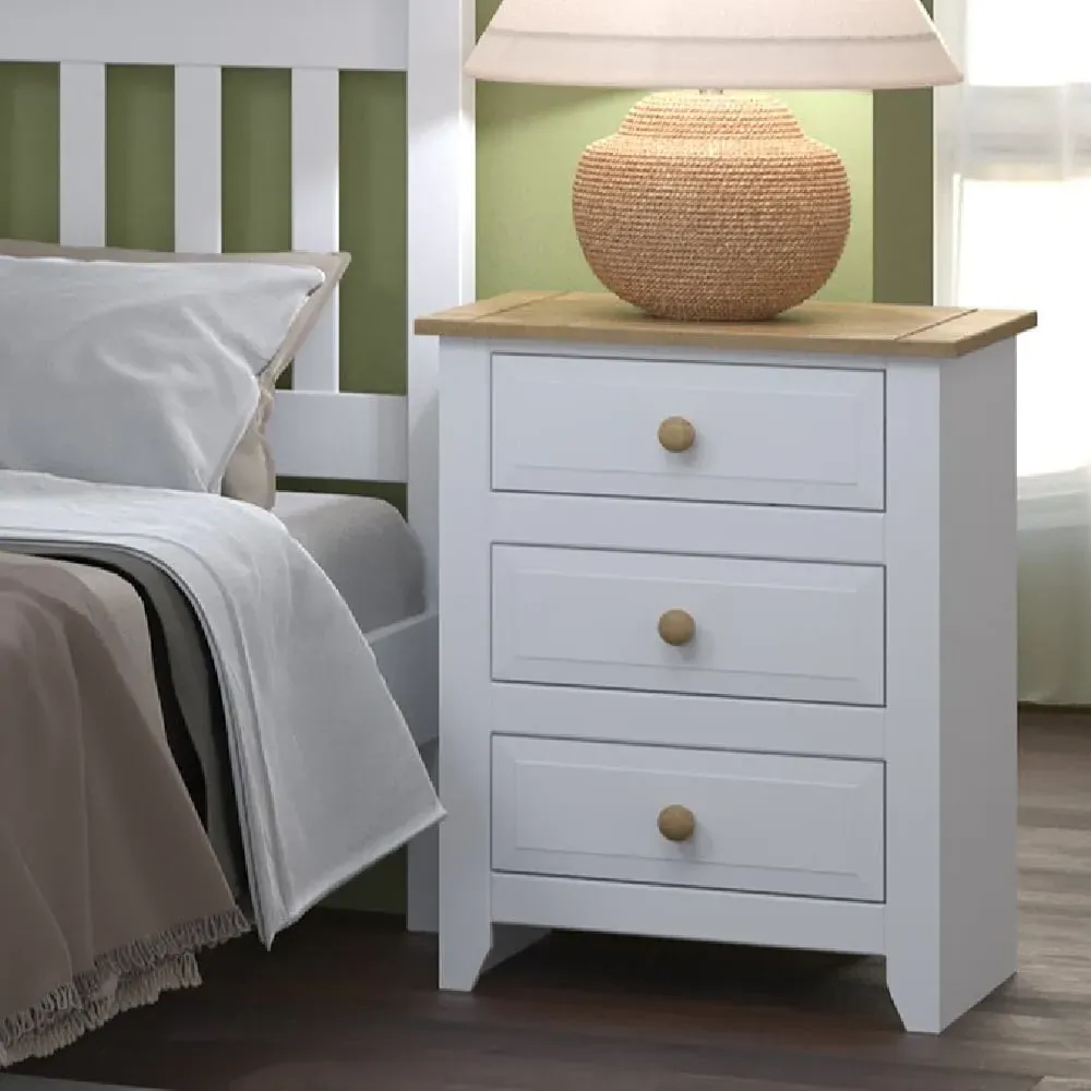 Chatfield 3 Drawer Bedside Cabinet - White, Oak