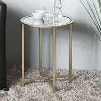 Chatham Large Round End Table with Glass Top - Gold, Metal alternate view
